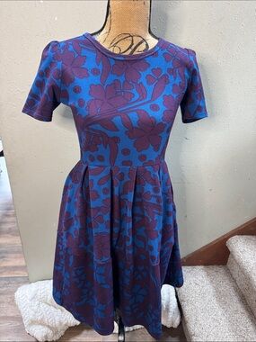 Blue and Purple Floral Fit-and-Flare 👗 dress